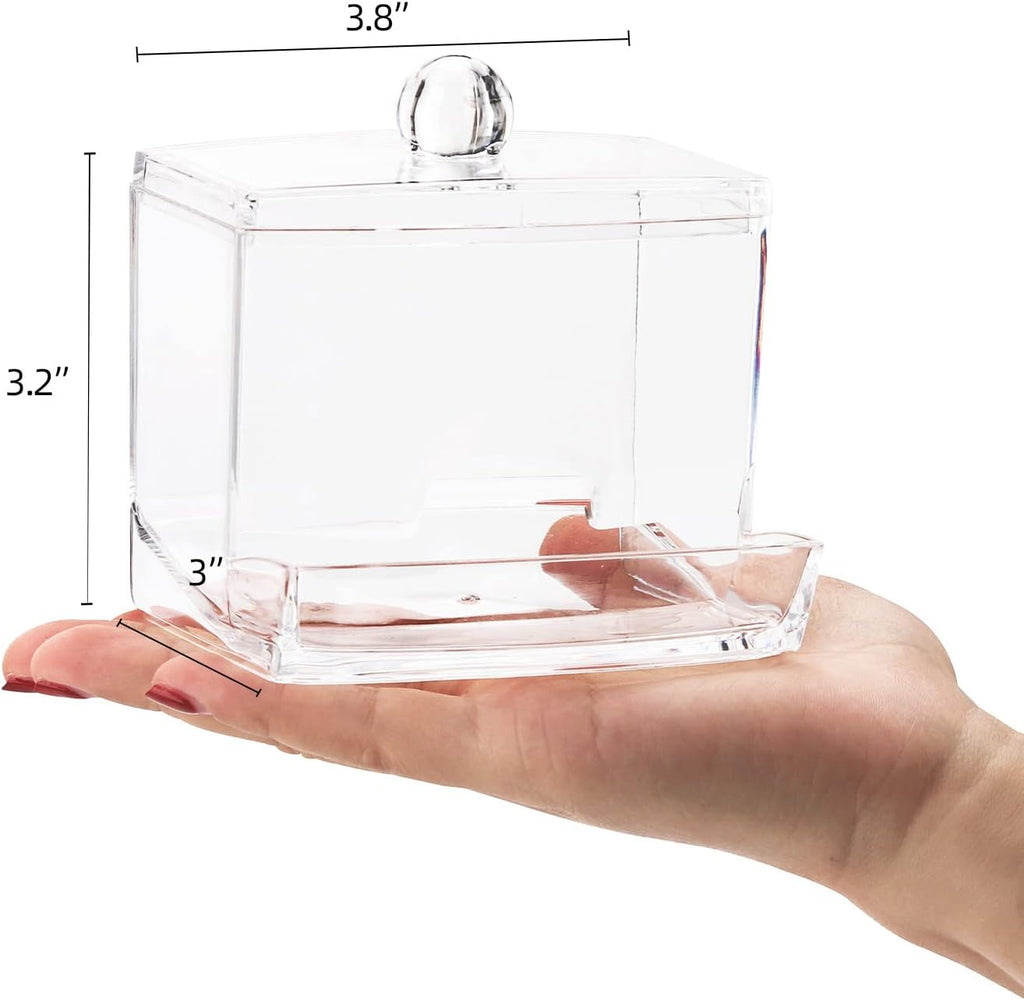 Tbestmax Qtip Holder Dispenser - Clear 10oz Bathroom Organizer for Cotton Swabs & Accessories