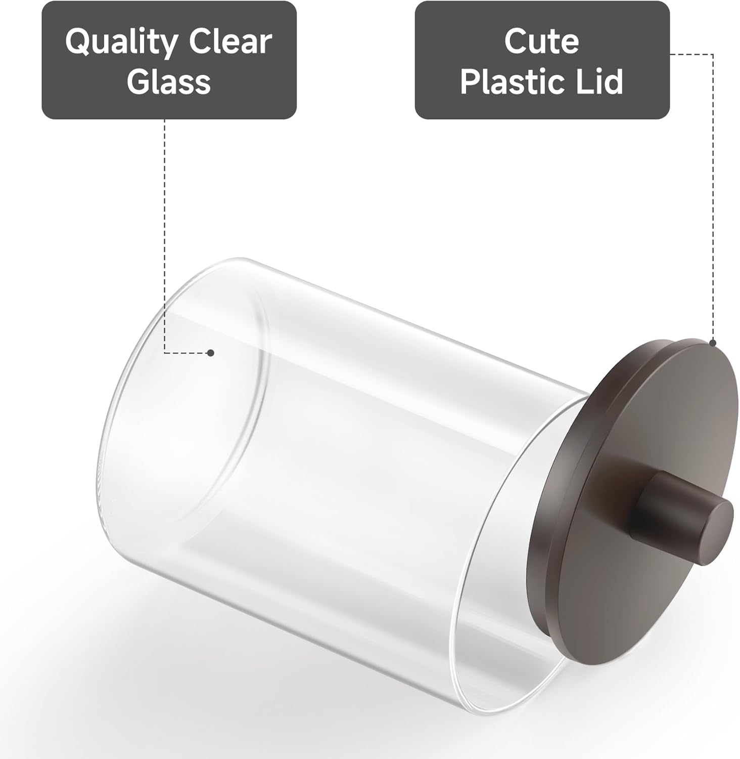 TIPGO Glass Qtip Holder Dispenser - 10 oz Clear Apothecary Jar for Cotton Swabs & Makeup Storage (2 Pack, Brown)