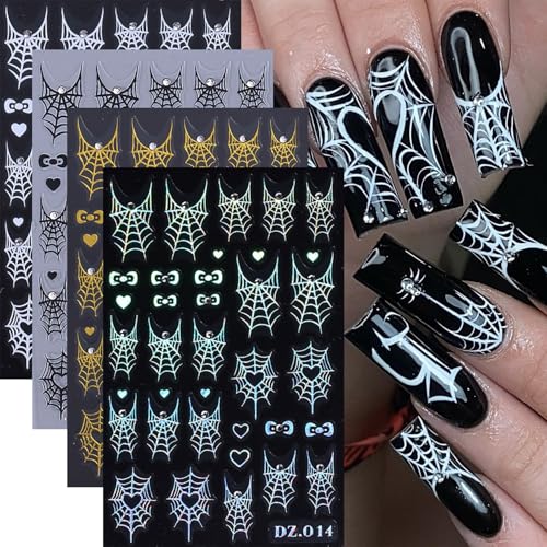 Spider Web Nail Art Stickers - 4 Sheets 3D Metallic Decals