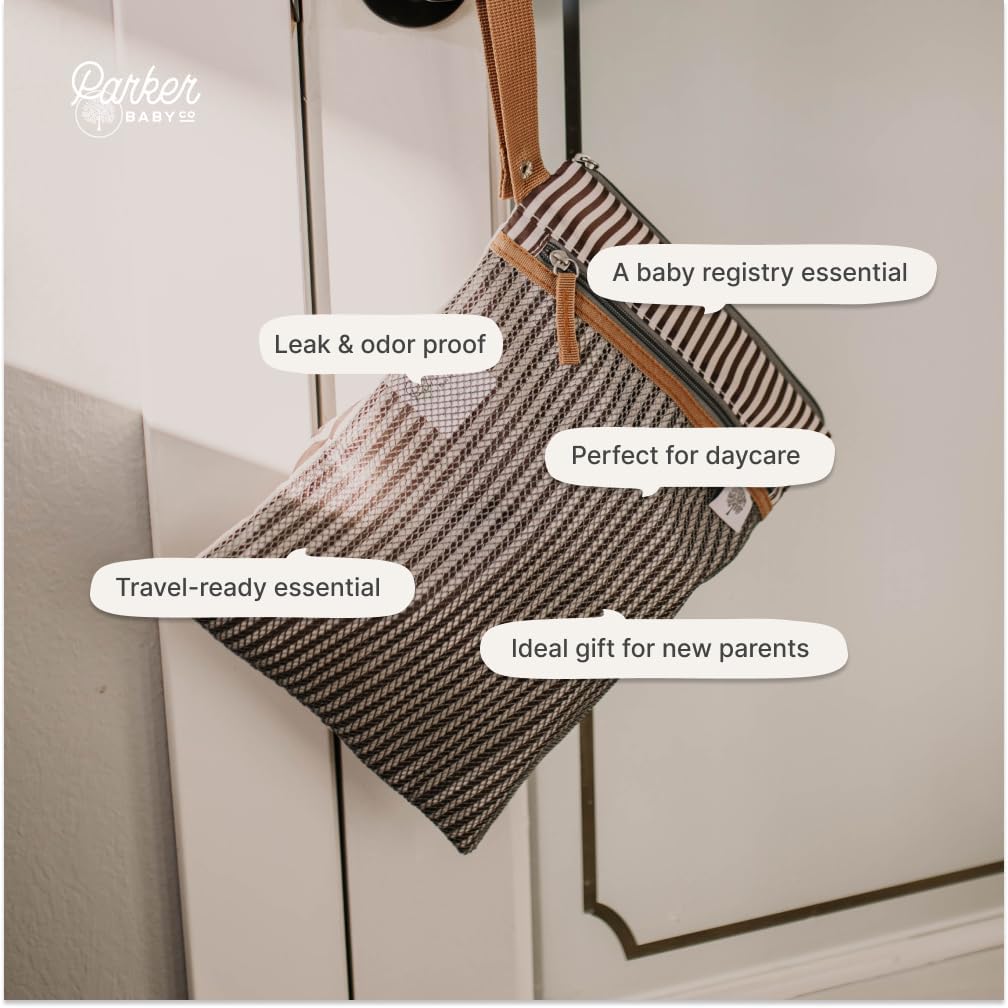 Parker Baby Cloth Diaper Wet Dry Bag - Waterproof Reusable Diaper Bag with Mesh Organizer & Zip Pocket
