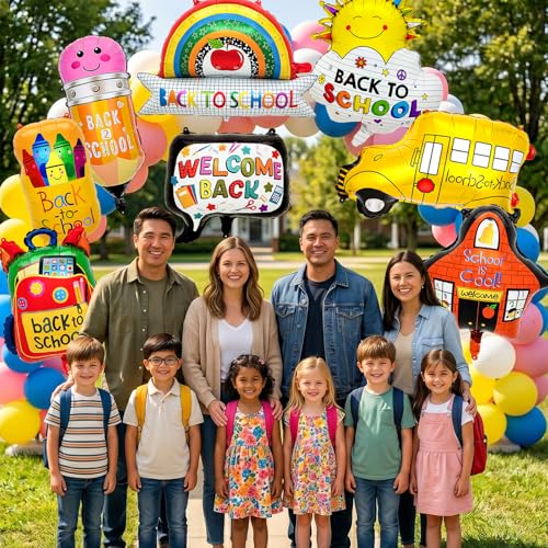 Back to School Balloons Set - 8 Foil Balloons for Classroom Decor