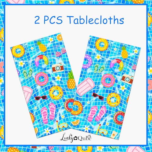Disposable Pool Party Tablecloth - Blue Hawaiian Theme, Waterproof