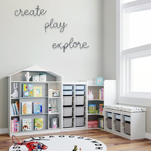KRSHEMDE Playroom Wall Decor Metal Play Explore Create Inspirational Wall Art Nursery Room Decor for Kids Toddlers Boys Girls Classroom Bedroom Reading Nook Positive Quotes Wall Decoration