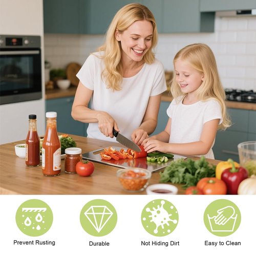BLOCE Titanium Cutting Board for Kitchen, Stainless Non Stick Chopping Board, Upgrade Double Sided Food-Grade Titanium Board for Kitchen for Meat Cheese Vegetable (Large)