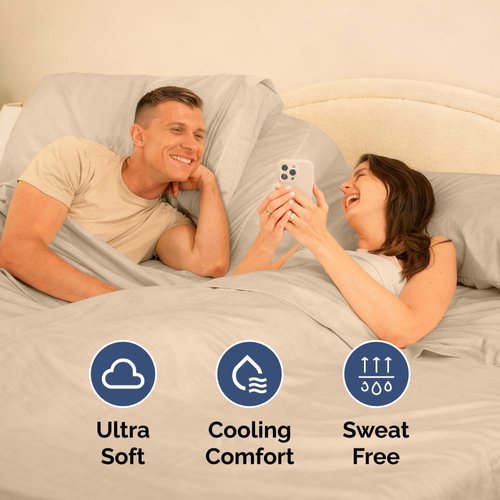 Flex Top Split Head King 4-Piece Sheet Set - Ultra-Soft Cooling Bedding - Deep Pockets - Oeko-Tex Certified - Cream