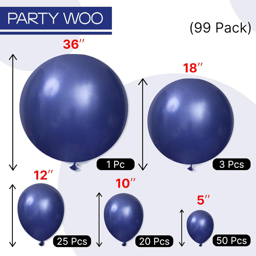 PartyWoo Navy Blue Balloon Arch Kit - 99-Piece Set with Various Sizes for Graduation, Weddings & Parties