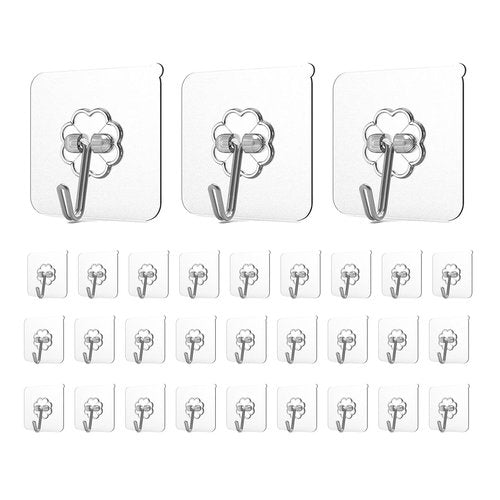 Adove Heavy Duty Wall Hooks, 30 Pack Transparent Stainless Steel & PVC Hooks, 22lb Max Capacity, Easy Install & Remove, Thickened Version