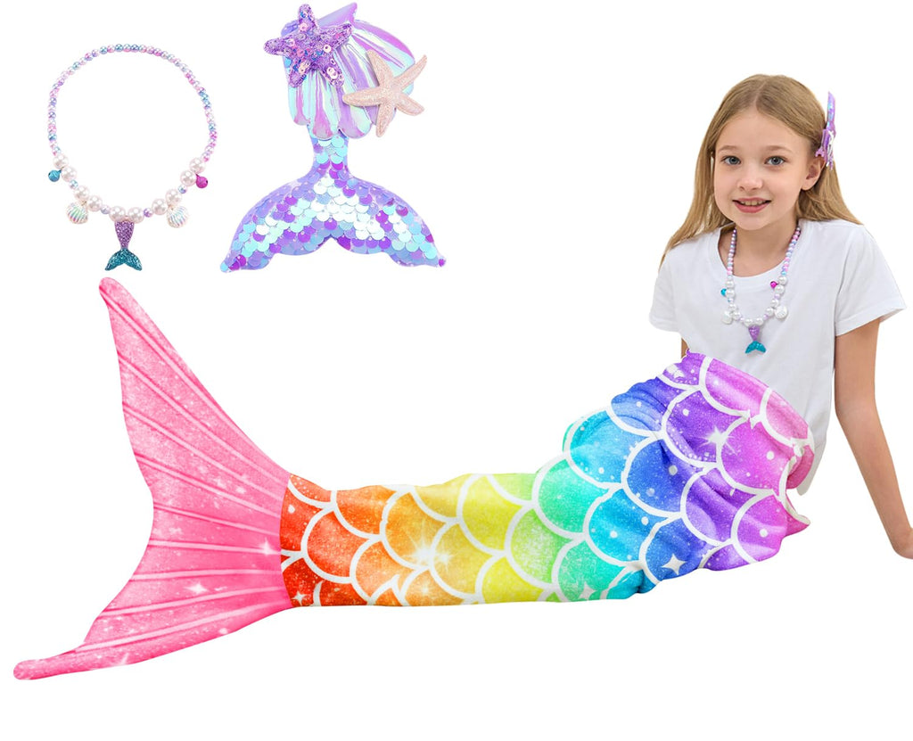 NikNio Mermaid Tail Blanket for Girls Soft Flannel Wearable Blanket Sleeping Snuggle Kids Christmas Gift Ideal 3-4 4-6 7-8 10-12 Rainbow Pattern