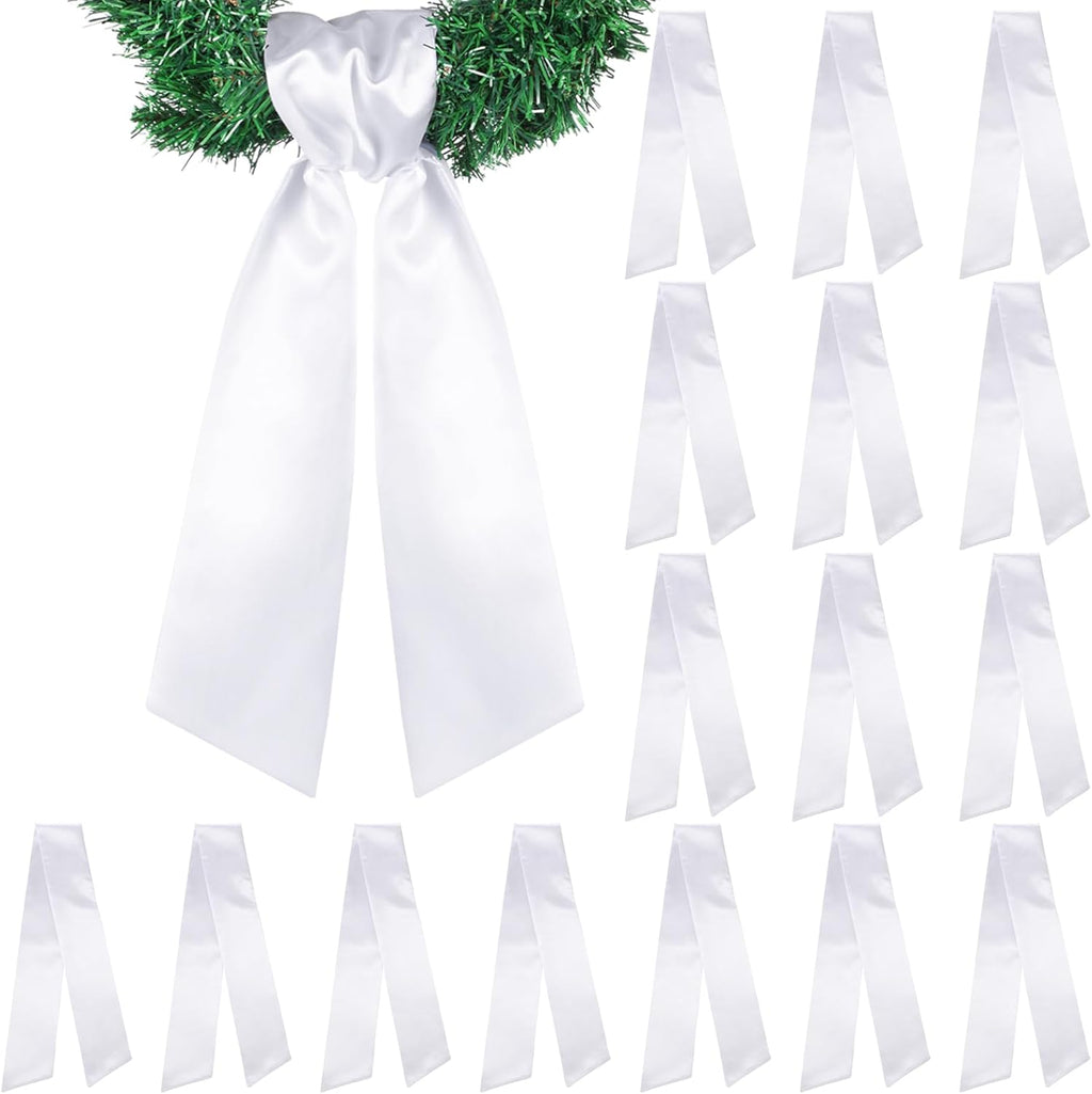 VitalCozy 16 Pcs Wreath Sash - Blank Embroidery Accessories for Indoor/Outdoor Decor | White (4.49" X 56.30")