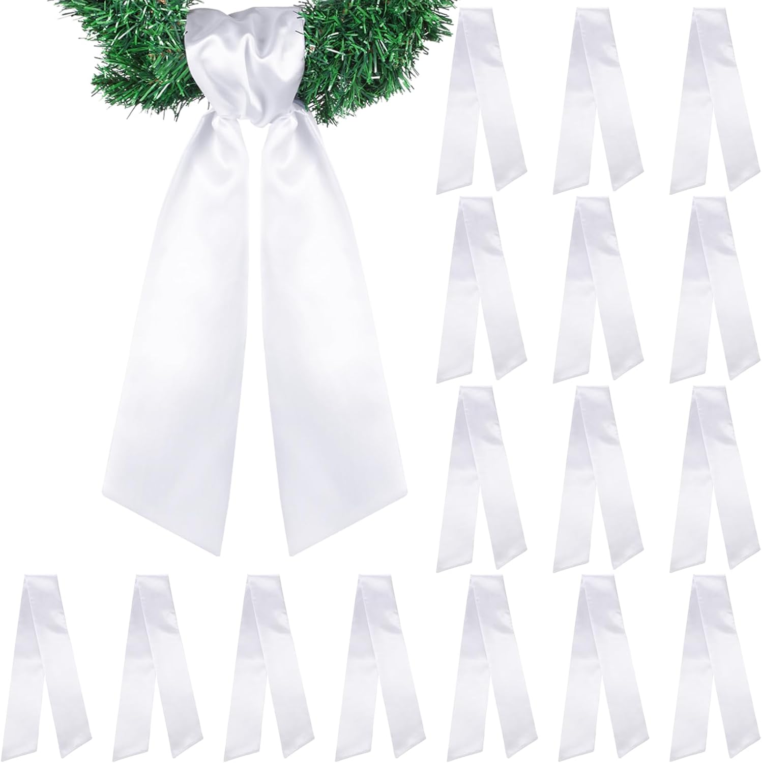 VitalCozy 16 Pcs Wreath Sash - Blank Embroidery Accessories for Indoor/Outdoor Decor | White (4.49" X 56.30")