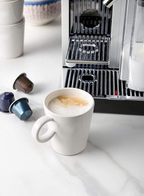 LE TAUCI Espresso Mugs Set of 4 - 5 oz Ceramic Stackable Coffee Cups for Double Shots - White