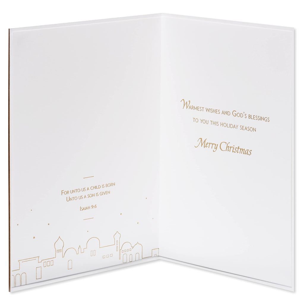 Papyrus Religious Christmas Card with Wooden Manger Nativity Scene (A Child is Born)