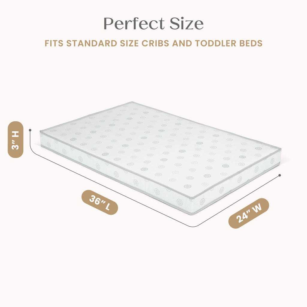 Twinkle Galaxy 3-inch Mini/Portable Crib Mattress - Sustainably Sourced Fiber Core - Waterproof - GREENGUARD Gold Certified (Non-Toxic) - Trusted 10 Year Warranty