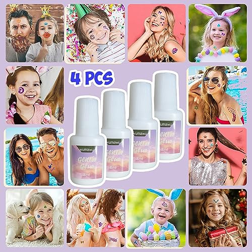 Glitter Glue Body Paint Brush Bottle Set 8ml 4Pcs for Costumes