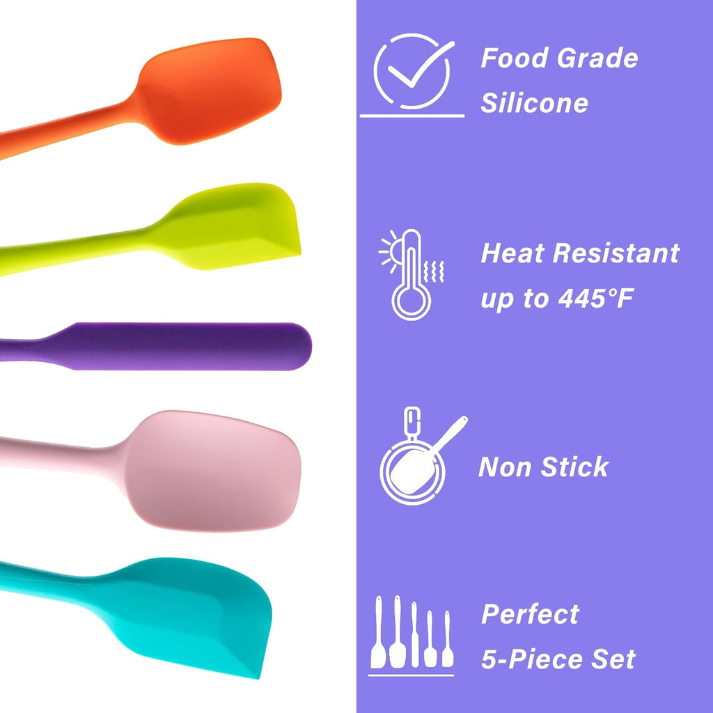 Skiennix Silicone Spatula Set - 5-Piece Food Grade Rubber Spatulas for High Heat Cooking | BPA-Free, Dishwasher Safe, Multicolor