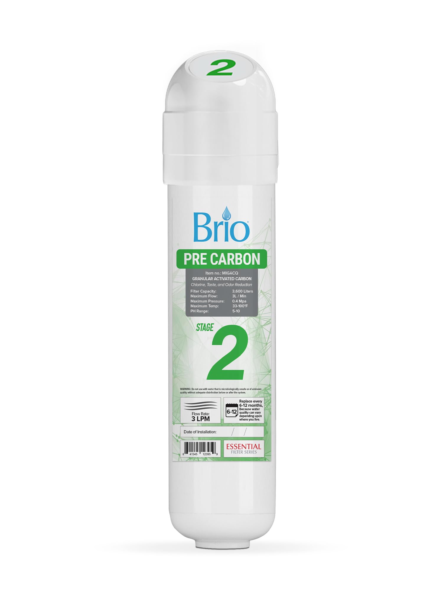 Brio Water Cooler Filter Replacement - Stage-2: Pre Carbon Granular Activated Carbon - for Brio model CLPOUROSC420RO