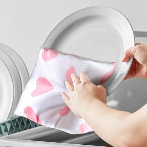 MEYUEWAL 2PCS Pink Heart Love Home Sweet Home Valentine's Kitchen Towels Dish Towels for Wedding Party Anniversary Valentine's Day (16.5x23.6 Inch)