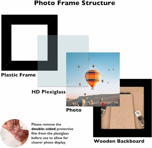 JCJMY 3x3 Picture Frame - Black Tabletop Frame with Shatter-Resistant Plexiglass | Sturdy Design