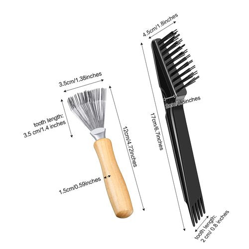 Boao Hair Brush Cleaning Tool - Mini Comb for Dust Removal | Polished Wooden Handle (Black/Wood Color)