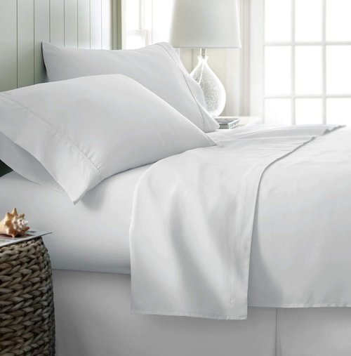 Elegant Decor Queen Bed Sheet Set - 300 GSM Double Brushed Microfiber - 16 Inch Deep Pockets, Luxury Quality, Wrinkle Resistant, White