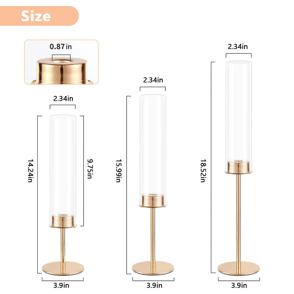 POKINE Gold Candle Holders Set of 3 for Glass Taper Candle Holders,Hurricane Candlestick Holder for Home Decor, Wedding, Dinning, Party Decorative, Anniversary (3,Gold)