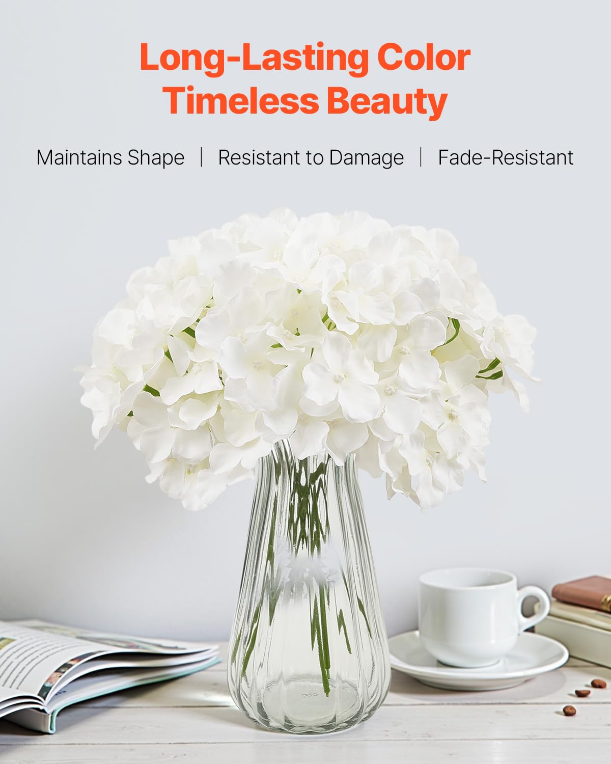 VEVOR Artificial Flowers, 205 pcs Real Looking White Silk Fake Hydrangea Bulk, White Faux Bridal Shower with Stems for DIY Wedding Bouquets, Home Centerpieces Arrangements, Party Tables Decorations