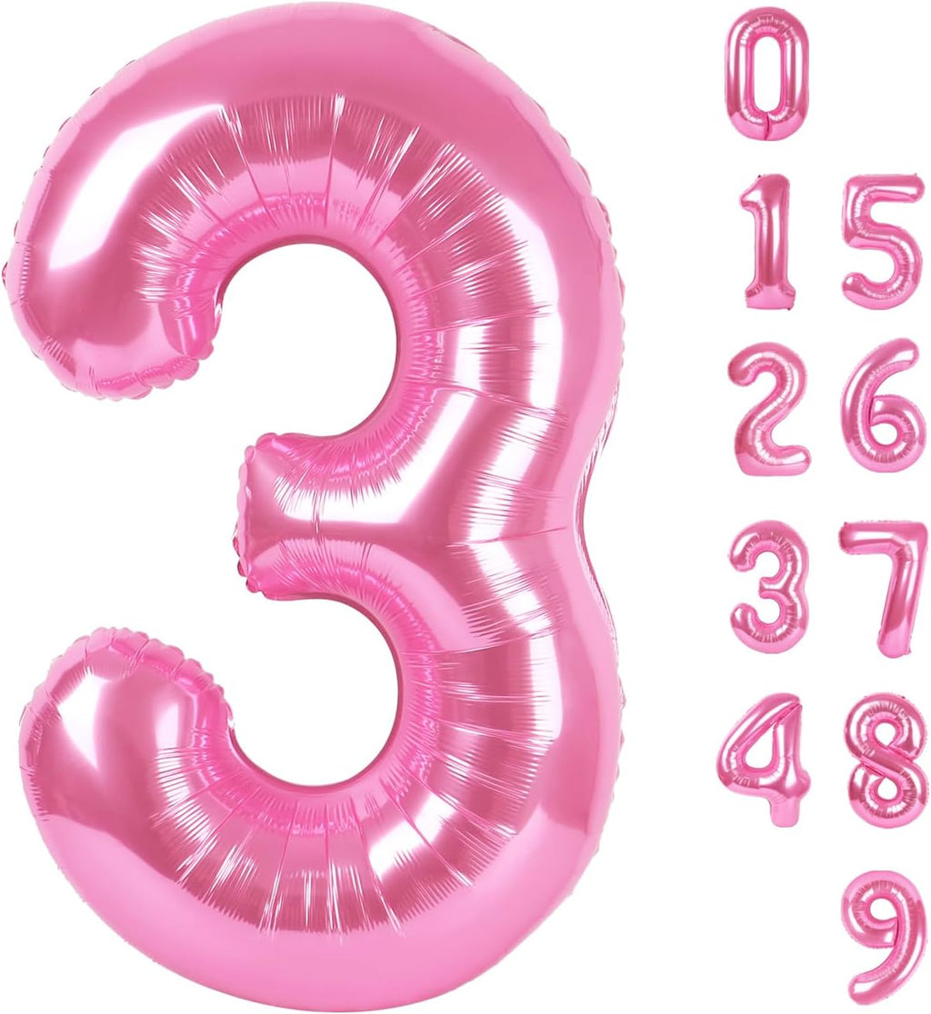 Numbers Balloon - 40 Inch Large Pink Balloon for Three Year Old Birthday Decor | Perfect for Parties