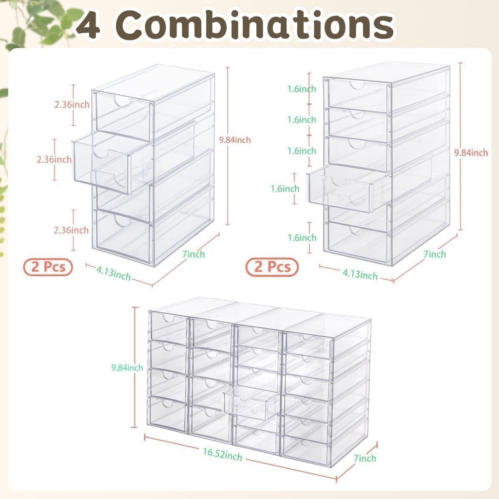 VZKAH Acrylic Organizer - 20 Drawer Desk Storage Solution | Clear Makeup & Craft Organizer