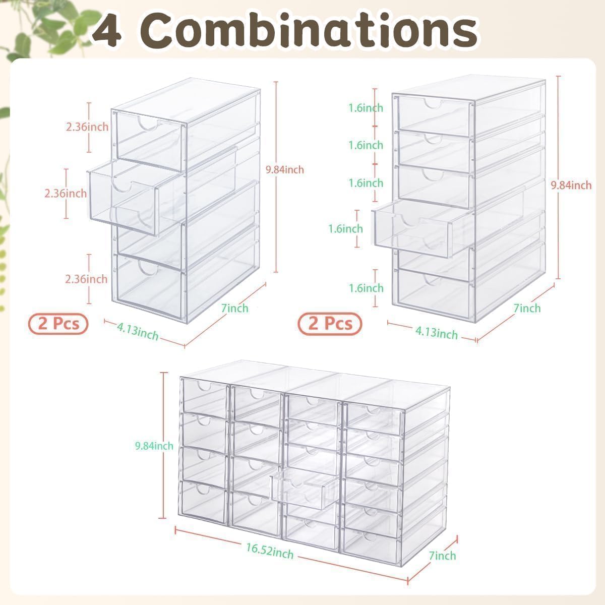 VZKAH Acrylic Organizer - 20 Drawer Desk Storage Solution | Clear Makeup & Craft Organizer