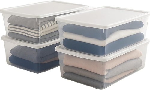 HOMZ Snaplock Storage Organizer Bins - 4-Pack Small Clear Plastic Containers with Lids, 12 Quart, White | Stackable for Home & Office Organization