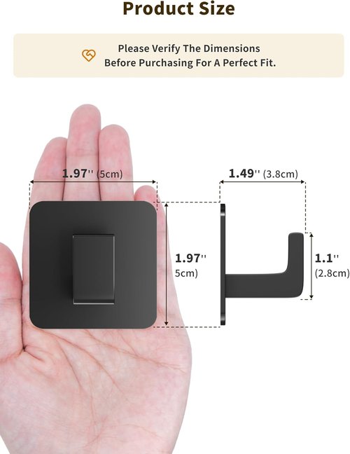 GWAAZXGZ Square Self-Adhesive Towel Hooks - 4 Pack Matte Black Metal for Towels, Robes & Hats | Right-Angle Design for Smooth Surfaces