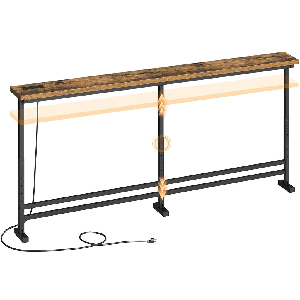 YATINEY 70.9" Console Table with Adjustable Height (27.6"-35.4") and Power Outlet, Skinny Behind Couch Table, Narrow Long Sofa Table for Living Room, Hallway, Entryway, Rustic Brown and Black CT08UBR