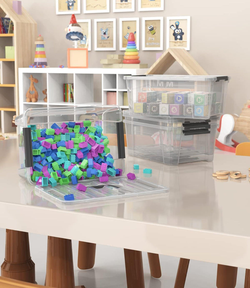WYT 12-Pack Clear Plastic Storage Bins - 5-Quart Containers with Lids & Latch Buckles | Organize with Ease