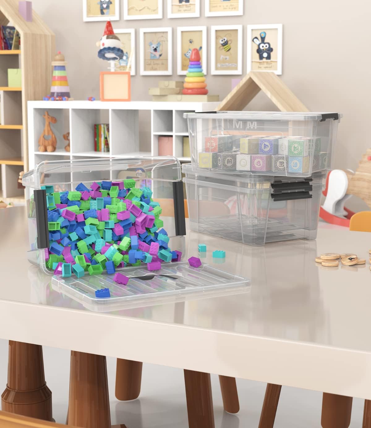 WYT 12-Pack Clear Plastic Storage Bins - 5-Quart Containers with Lids & Latch Buckles | Organize with Ease