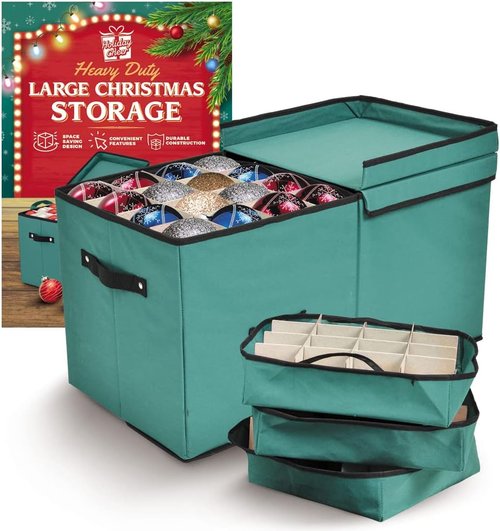 Holiday Cheer Premium Christmas Ornament Storage - 8 Tray Container with Dividers for 128 Ornaments