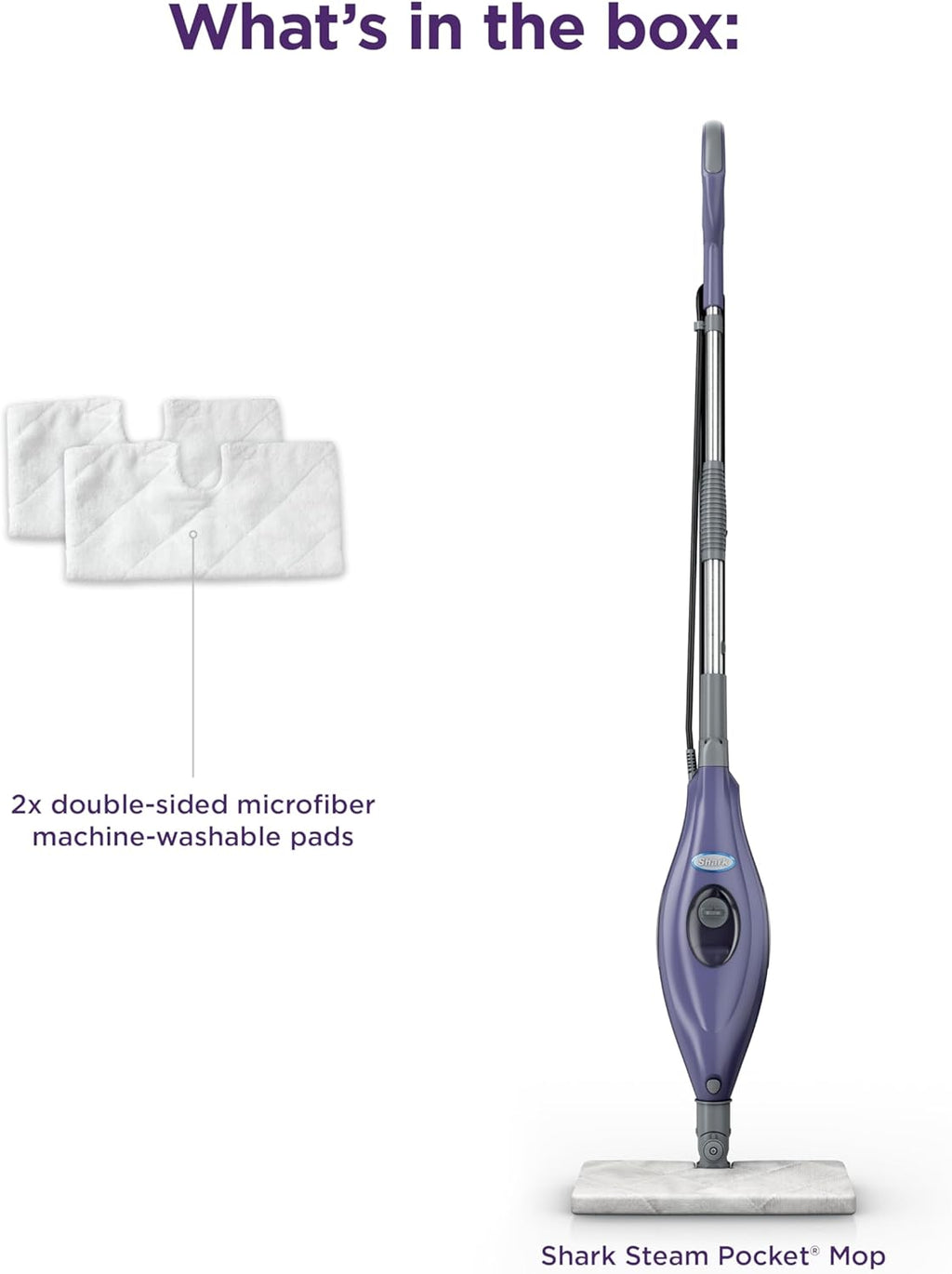 Shark Steam Pocket Mop - Lightweight Steam Cleaner for Sealed Hard Floors | 2 Washable Pads, Purple S3501