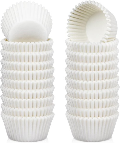 Caperci Mini Cupcake Liners - 500 Count Greaseproof White Baking Cups | No Smell, Perfect for Muffins