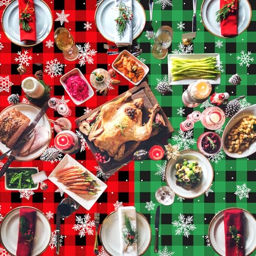 Christmas Buffalo Plaid Snowflake Tablecloth Set - Red & Black, 3 Pack