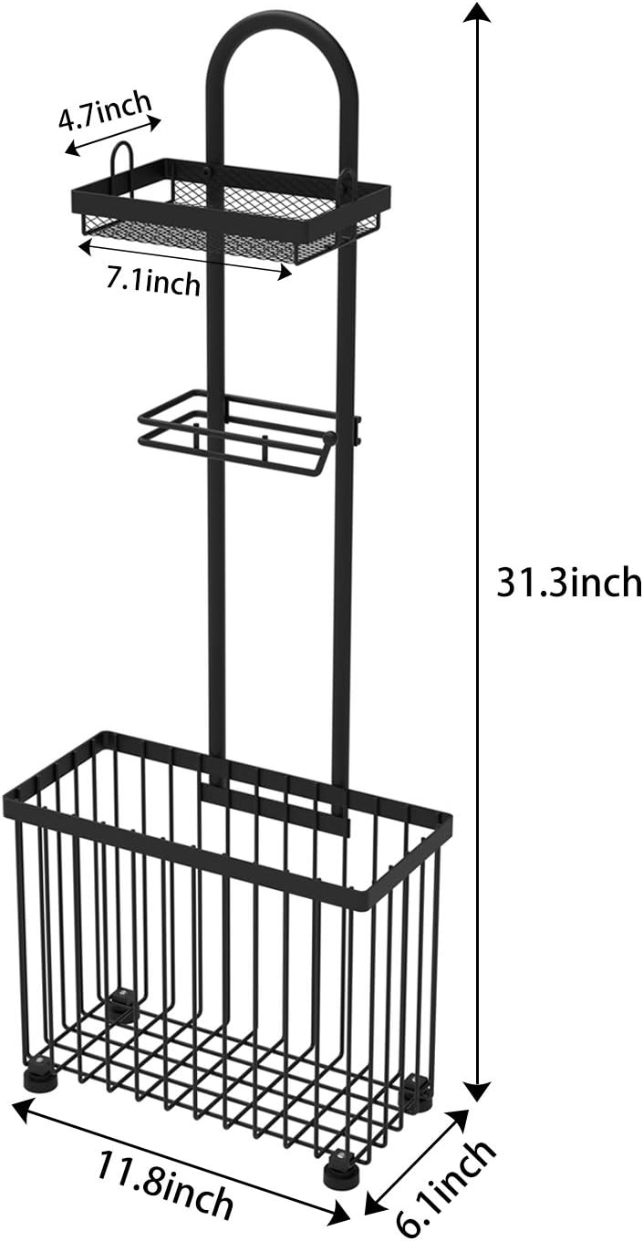 X-cosrack Toilet Paper Holder - Freestanding Tissue Rack with Storage Shelf for Bathroom | Black