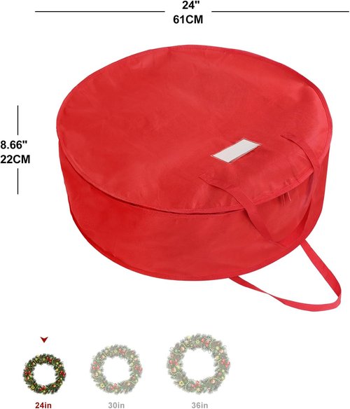 Demao Christmas Wreath Storage Bag - 24 Inch Organizer for Holiday Garland & Artificial Wreaths | Pack of 2 with Labels & Handles