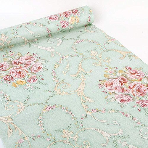 Vintage Floral Self-Adhesive Wallpaper, 17.7" x 8.2ft Green Shelf Liner