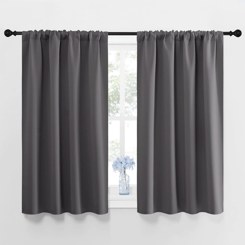 NICETOWN Grey Window Curtains - Thermal Insulated Blackout Drapes for Small Windows | 2 Panels (W42 x L45-Inch)