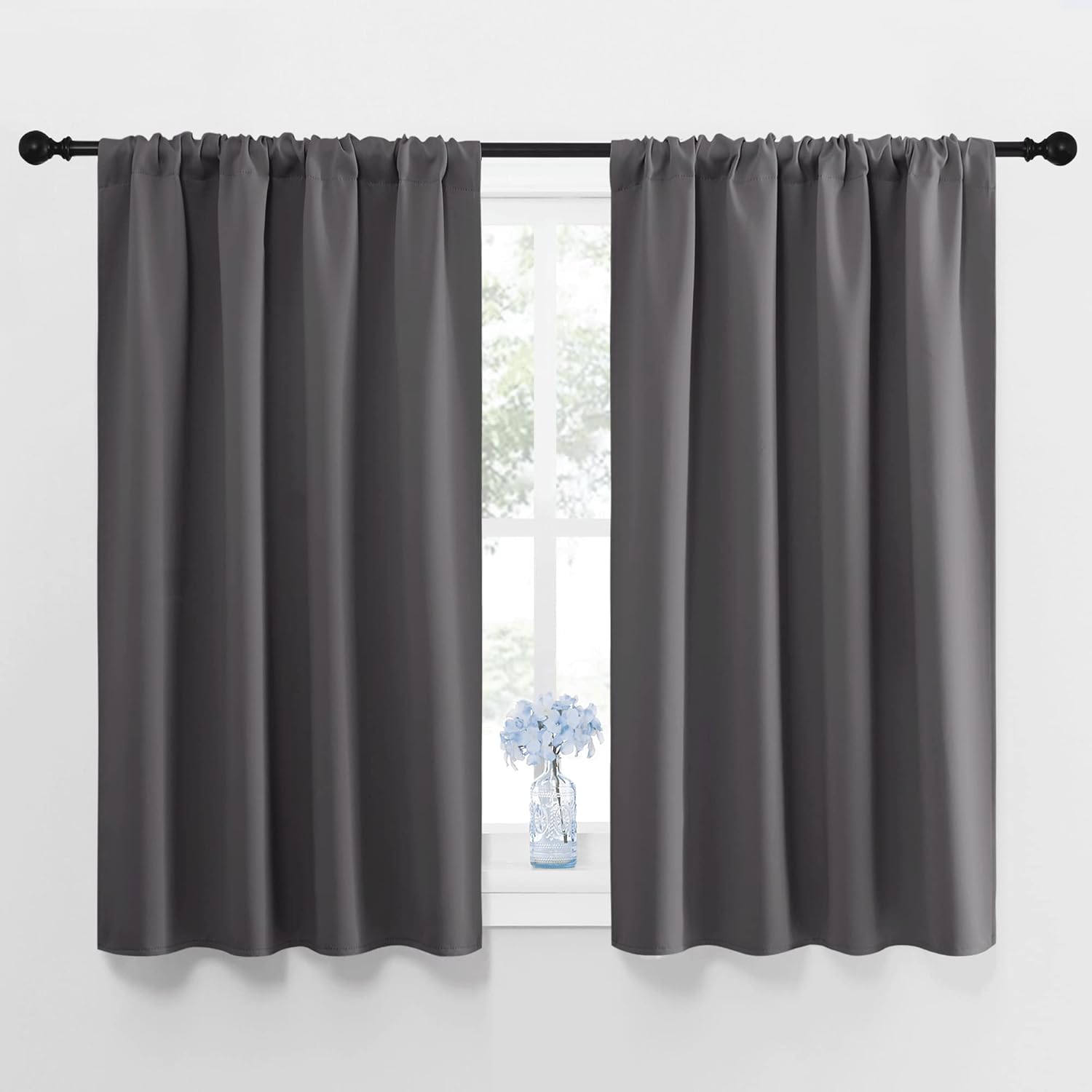 NICETOWN Grey Window Curtains - Thermal Insulated Blackout Drapes for Small Windows | 2 Panels (W42 x L45-Inch)