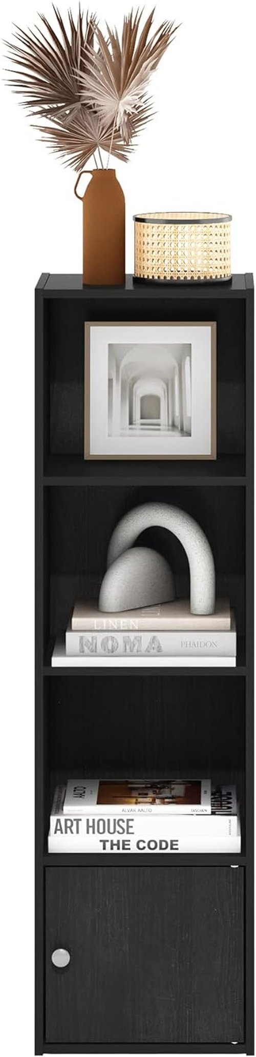 Furinno Luder Bookcase - Stylish Blackwood Design with 1 Door Storage Cabinet