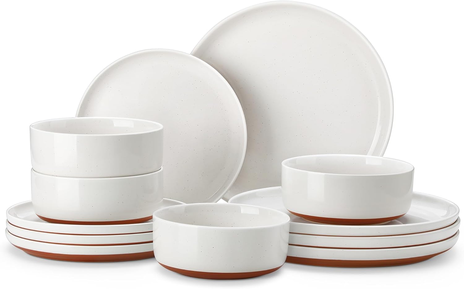 MALACASA 12-Piece Stoneware Dinnerware Set - Modern Ceramic Plates & Bowls for 4 | Microwave & Dishwasher Safe, White, TARA Series