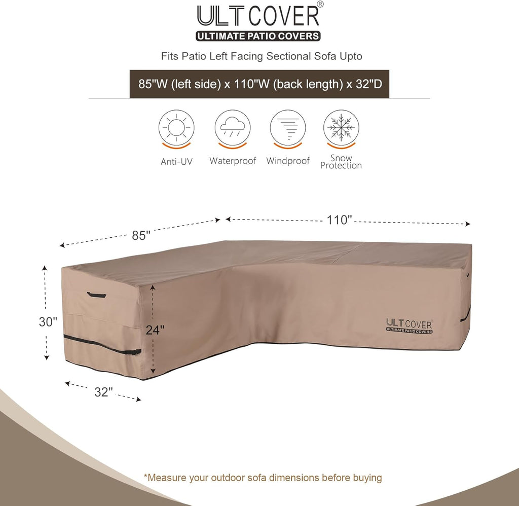 ULTCOVER Waterproof Patio L-Shaped Sofa Cover - Fits 6-Seater Outdoor Sectional, 85”W x 110”L
