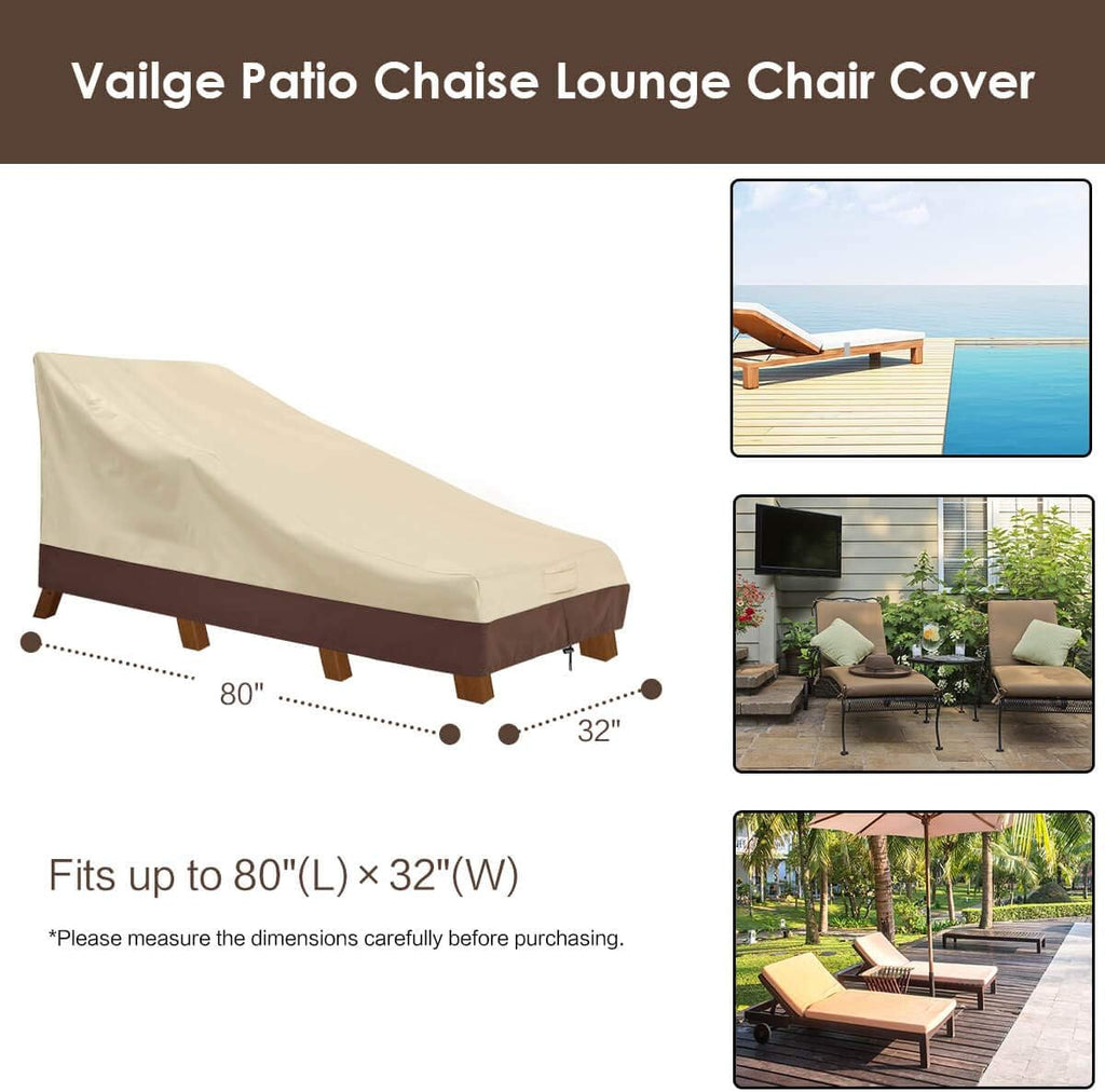 Vailge Waterproof Patio Chaise Lounge Covers - Heavy Duty UV Resistant 600D Fabric | Medium, Beige & Brown (2-Pack)