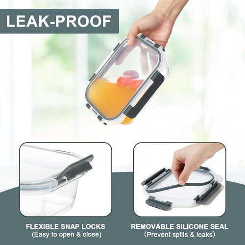 KOMUEE Large Glass Food Storage Containers Set - 4 Pack, Airtight & BPA-Free, Ideal for Meal Prep