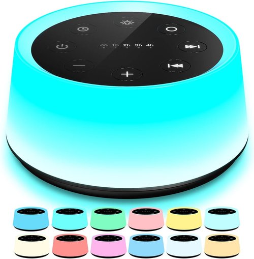 ColorsNoise Sound Machine - 30 Soothing Sounds & 12 Color Night Light | Memory Function (Black)