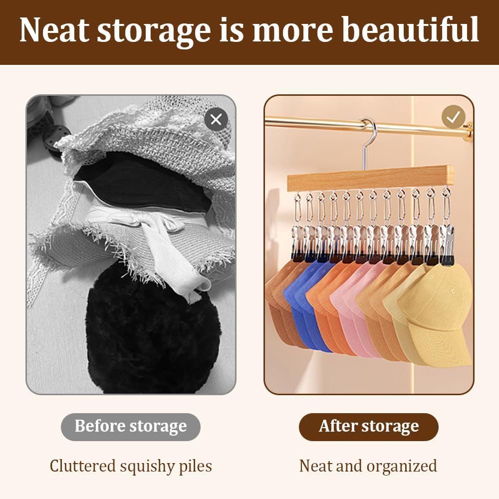 Skiennix Closet Organizer - Space-Saving Hanging Clips for Hats, Scarves, and Clothes | Vintage Design, 12 Clips